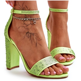 Women's High Heel Sandals With Zircons Green Idealistic