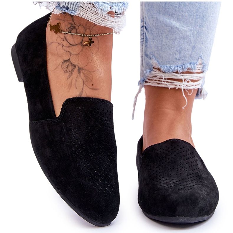 S.Barski Suede Comfortable Loafers Black Giovana