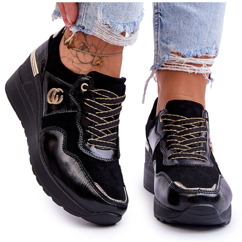 S.Barski Women's Leather Wedge Sports Shoes Black Rebeca S.Barski Women's Leather Wedge Sports Shoes Black Rebeca