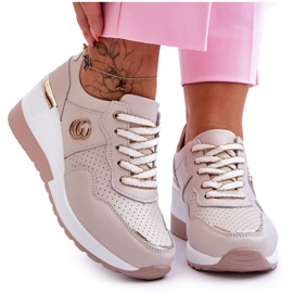 S.Barski Women's Rebeca Beige Wedge Leather Sports Shoes