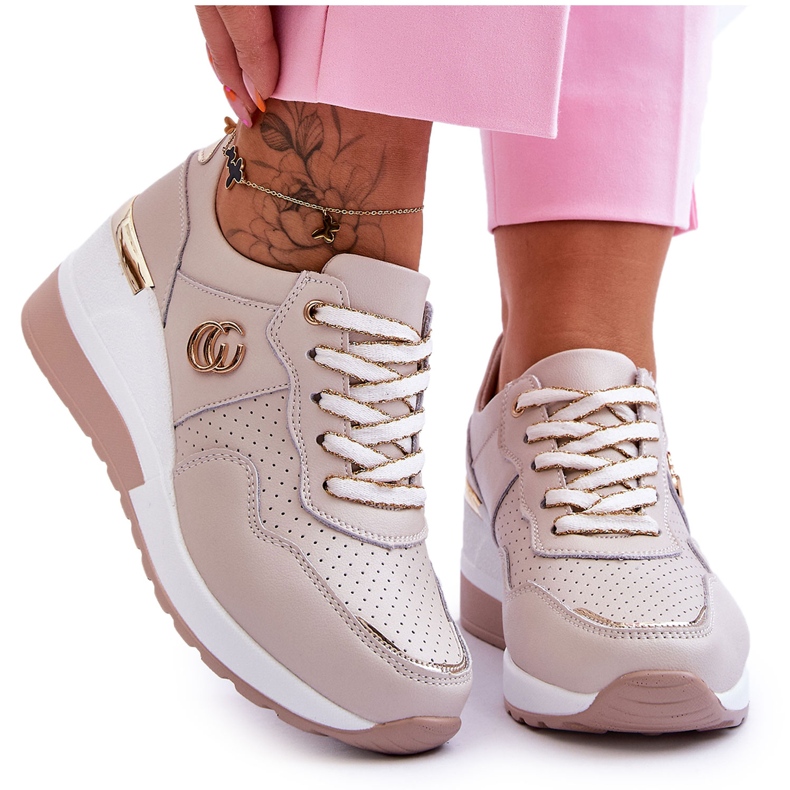 S.Barski Women's Rebeca Beige Wedge Leather Sports Shoes