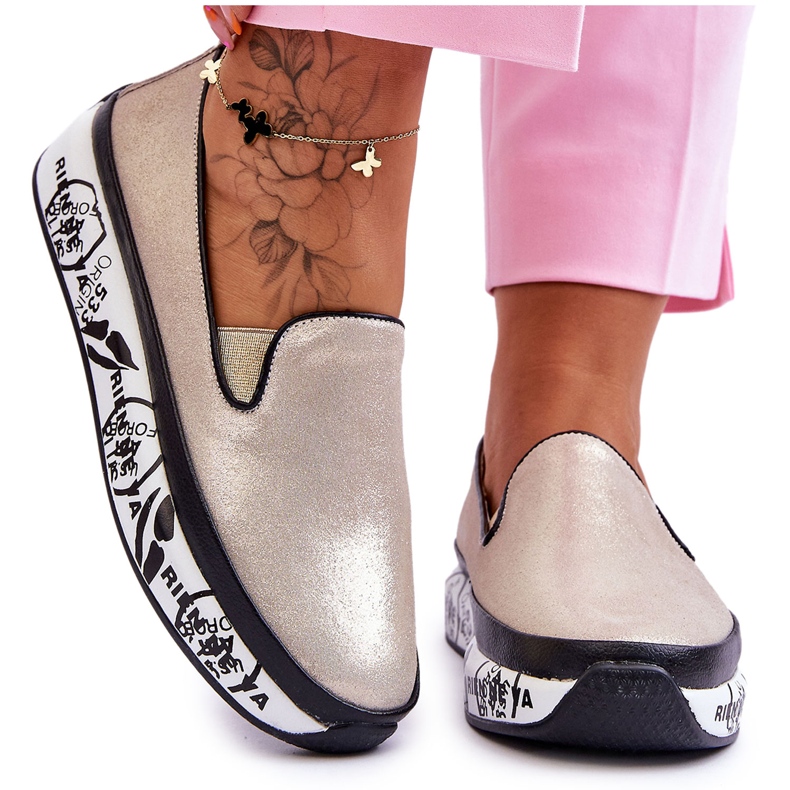 S.Barski Women's Slip-On Leather Sneakers Gold Ottavia golden