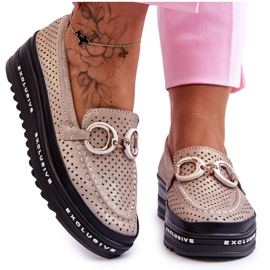 S.Barski Classic Openwork Leather Loafers With Gold Rendy Decoration golden S.Barski Classic Openwork Leather Loafers With Gold Rendy Decoration golden