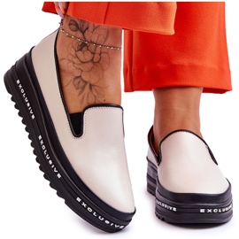 S.Barski Madeline Beige Leather Platform Slip-On Sneakers