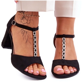 S.Barski Women's Suede Sandals On Heel Black Florines S.Barski Women's Suede Sandals On Heel Black Florines
