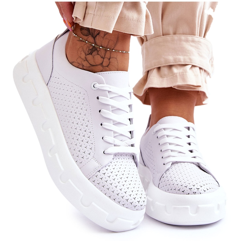 S.Barski Leather Sports Shoes On A Chunky Platform White Montigo