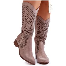 Lewski Shoes Suede Cowboy Boots Before The Knee Left Shoes 3305 Cappuccino brown