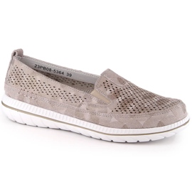 Leather comfortable women's beige slip-on shoes eVento 5364