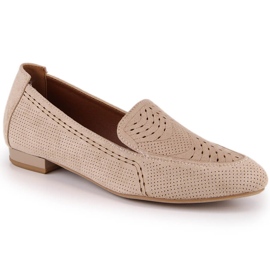 Women's openwork suede slip-on shoes beige Jezzi ASA151-18