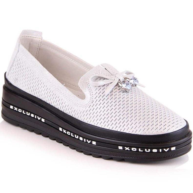 Leather comfortable women's slip-on shoes silver S.Barski AL22400