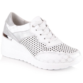 Leather comfortable openwork wedge shoes white S.Barski LR29587