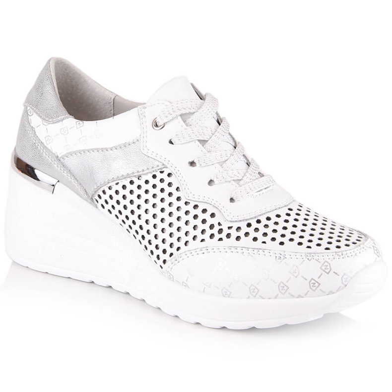 Leather comfortable openwork wedge shoes white S.Barski LR29587 Leather comfortable openwork wedge shoes white S.Barski LR29587
