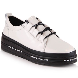 Leather lacquered comfortable shoes on the beige platform S.Barski LR29592