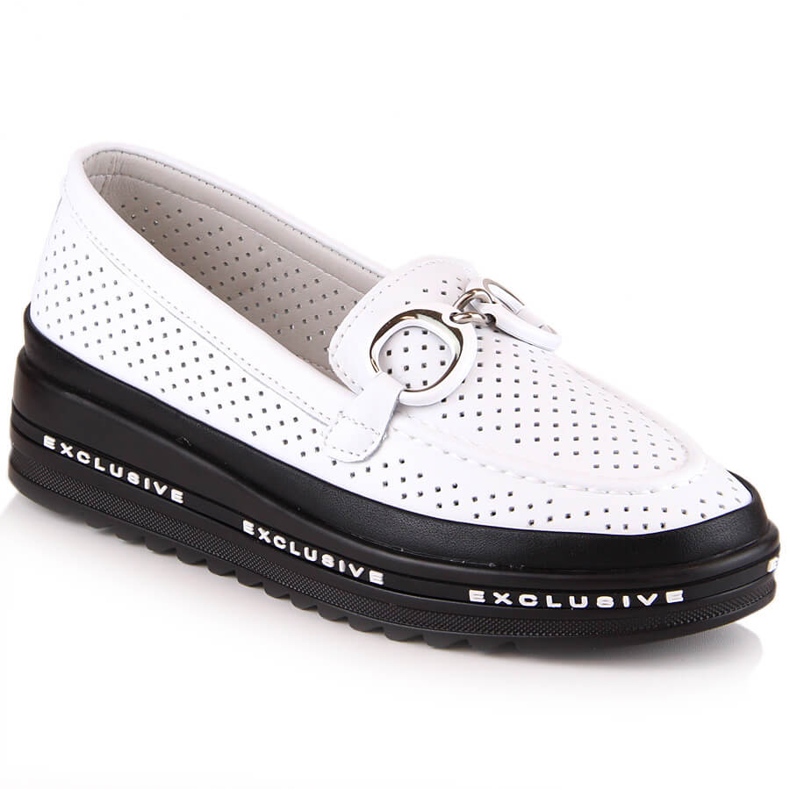 Leather comfortable openwork slip-on shoes white S.Barski LR27750