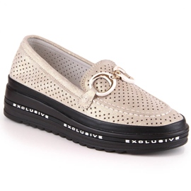 Leather comfortable openwork slip-on shoes gold S.Barski LR27750 golden