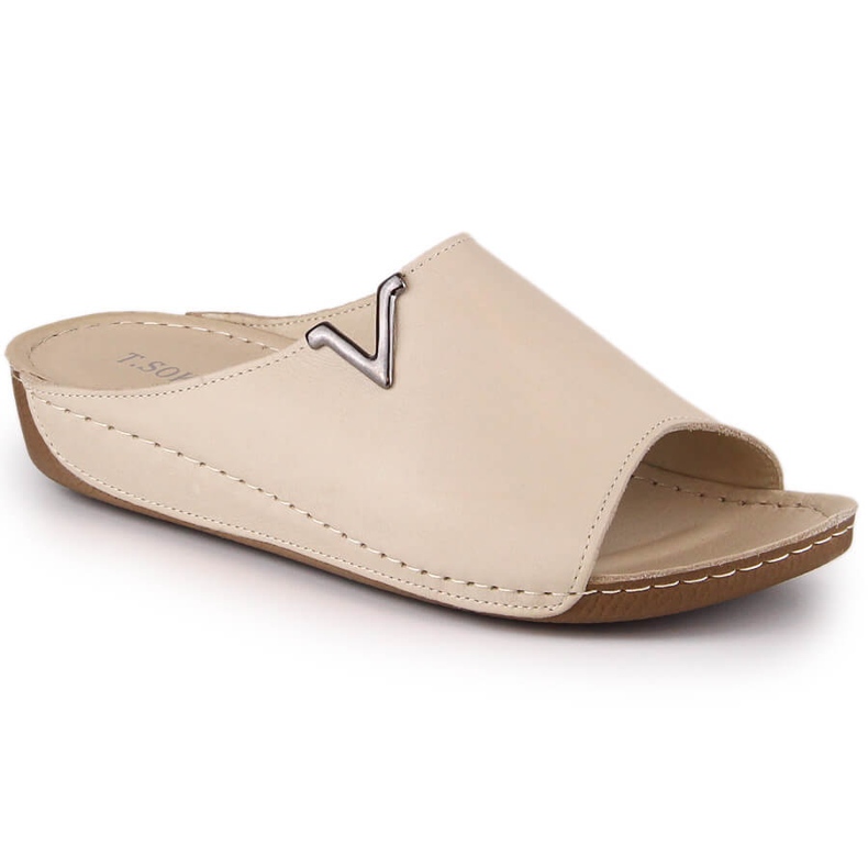 Women's beige leather wedge slippers T.Sokolski L22-301