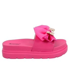 BM Teddy Fuchsia teddy bear platform slippers pink