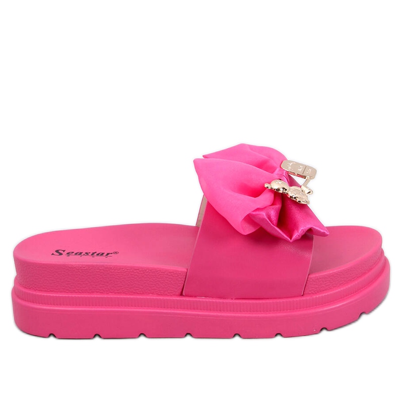 BM Teddy Fuchsia teddy bear platform slippers pink