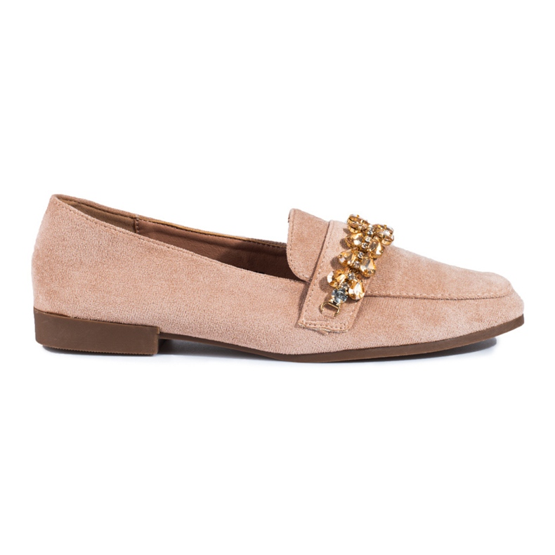 Women's suede loafers with Shelovet crystals beige Women's suede loafers with Shelovet crystals beige