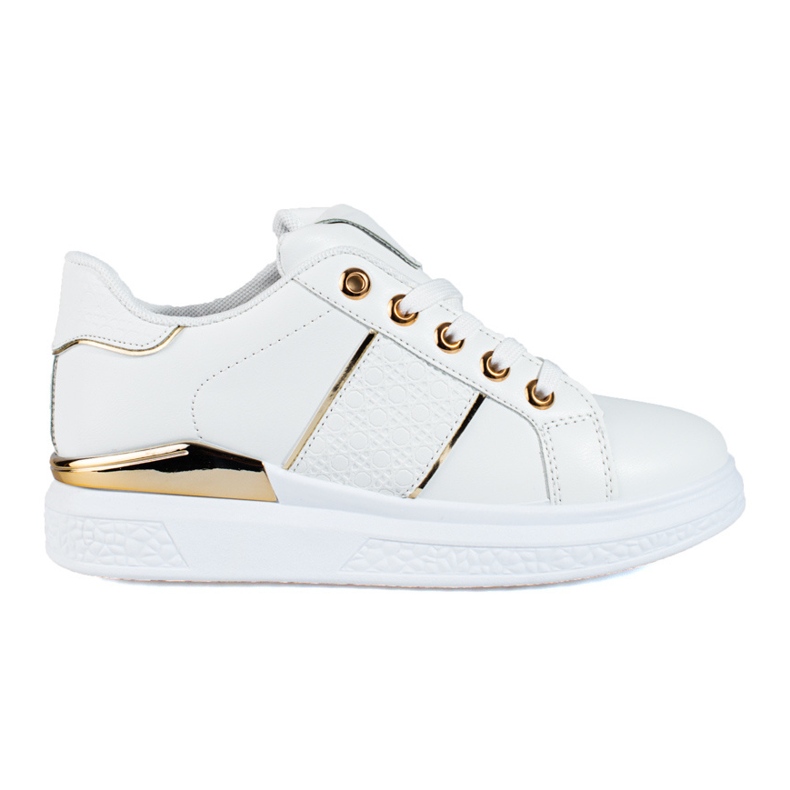 White and gold women's sports shoes Shelovet sneakers