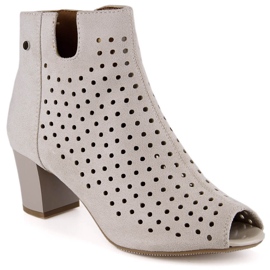 Women's spring suede openwork peep toe boots beige Jezzi ASA169-7