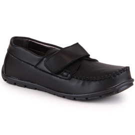Boys formal shoes moccasins with velcro black Kornecki 6804