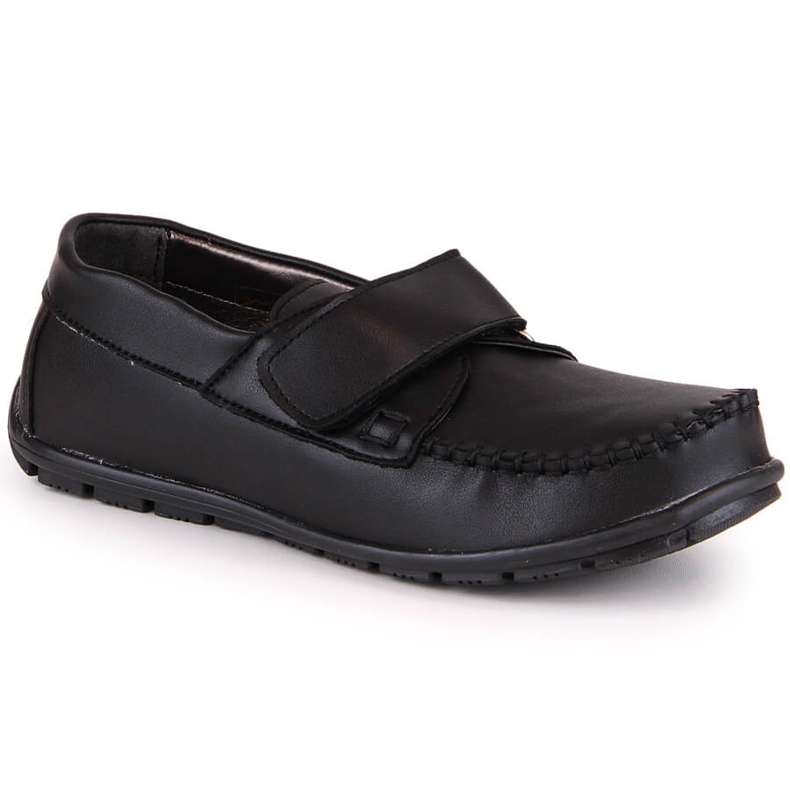 Boys formal shoes moccasins with velcro black Kornecki 6804