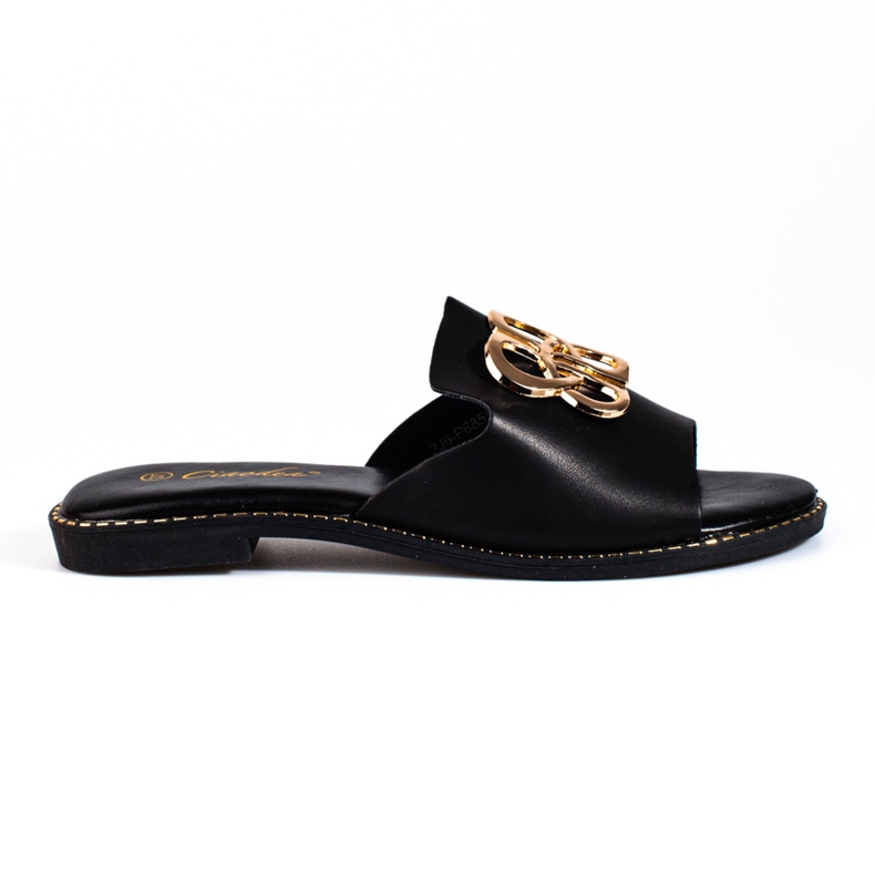 Elegant black flip flops with a shelovet buckle