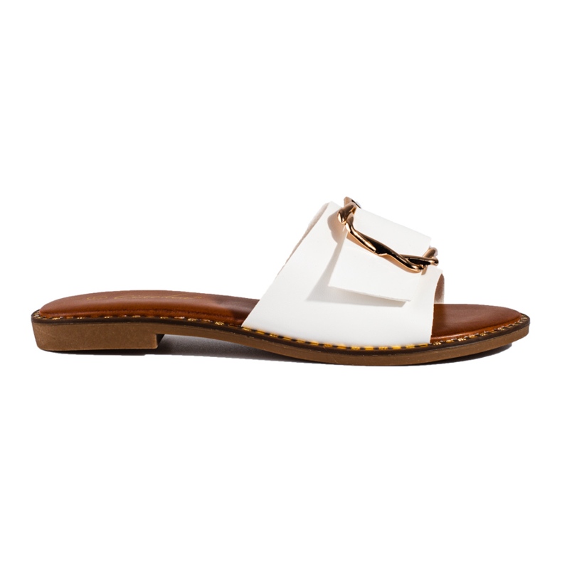 White elegant flip-flops with a Shelovet buckle
