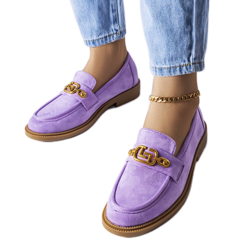 Purple elegant loafers with Ouellet embellishment violet