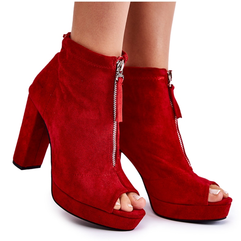WS1 Suede Booties On A Red Donnita Zipper