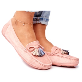 Women's Suede Moccasins With Fringes 20PB35-2003 Pink