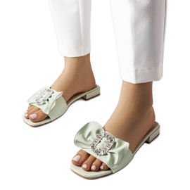 Green elegant slippers with rhinestones from Fifi