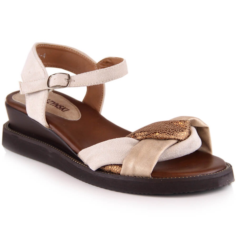 M. DASZYŃSKI Beige women's wedge sandals M.Daszyński MR2267-4