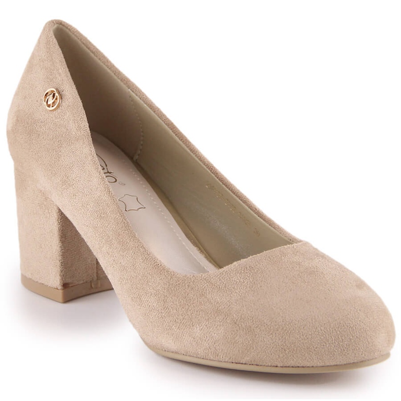Women's beige suede pumps on the post eVento 5952