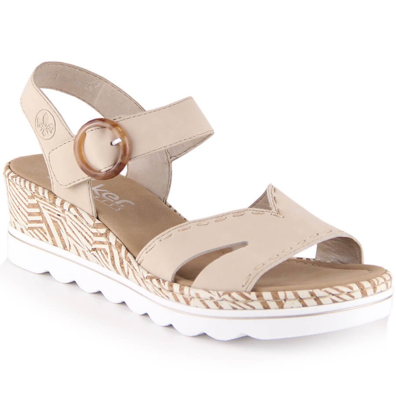 Comfortable women's wedge sandals beige Rieker 67173-60