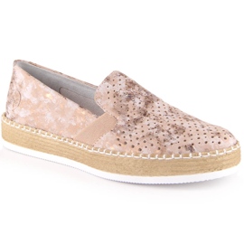Comfortable women's openwork pink gold slip-on shoes Rieker L7852-31 golden