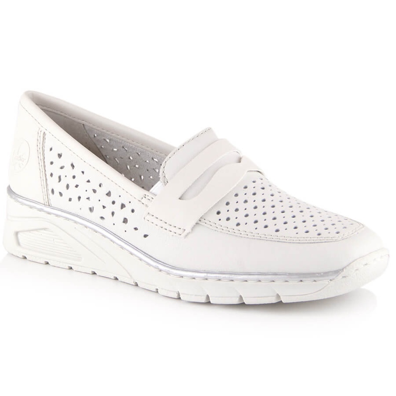 Women's leather openwork wedge shoes Rieker N3356-80 white