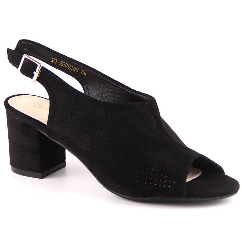 Women's openwork black suede sandals Potocki LE20003