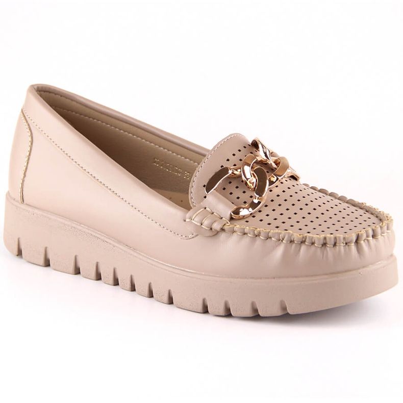 Women's beige loafers on the platform with a chain Potocki YQ21021