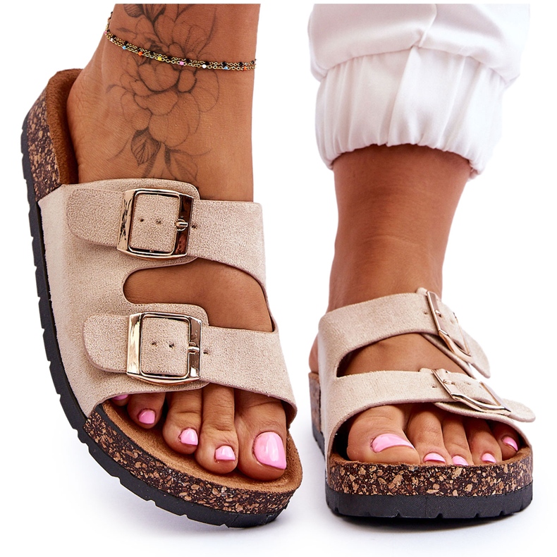 PM1 Women's Cortina Beige Slip-On Sandals