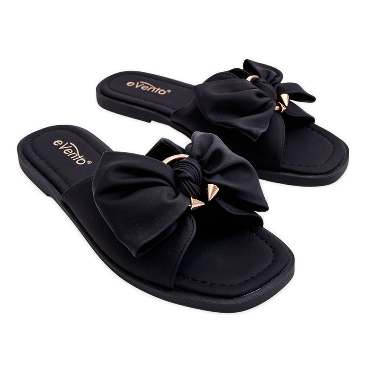 Evento Women's Slippers With Bow Black Becky Evento Women's Slippers With Bow Black Becky