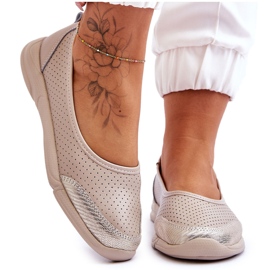 Women's leather openwork beige ballerinas