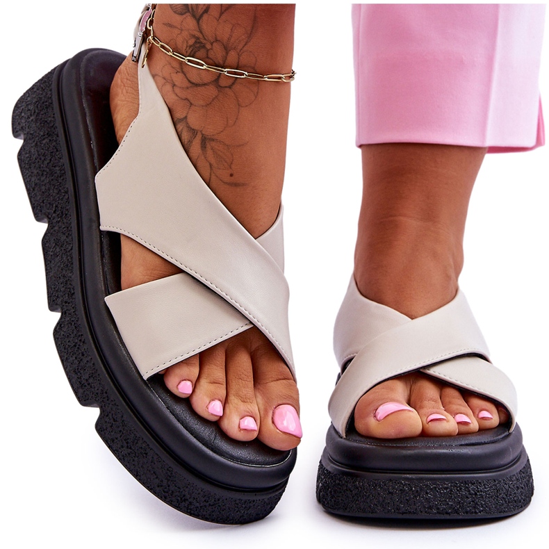 PE1 Fashionable Beige Chester Platform Sandals