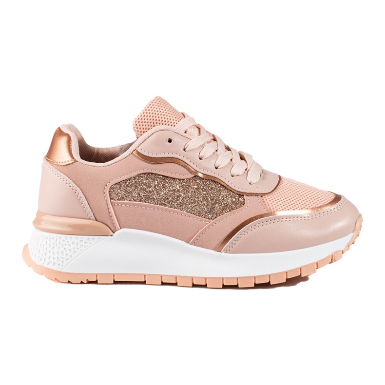 Women's Shelovet pink and gold platform sneakers