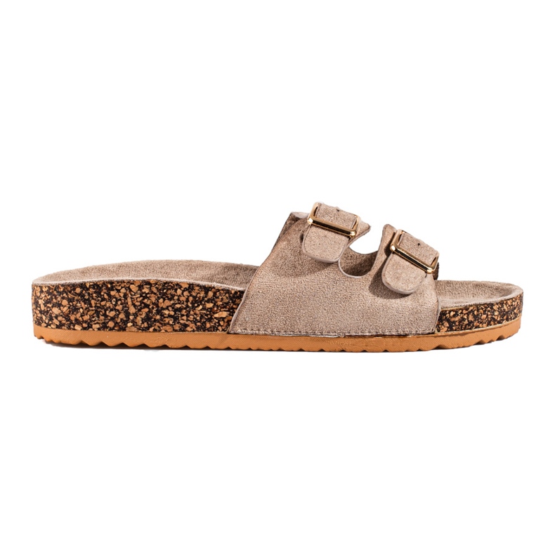 Dark beige women's slides with Shelovet buckles