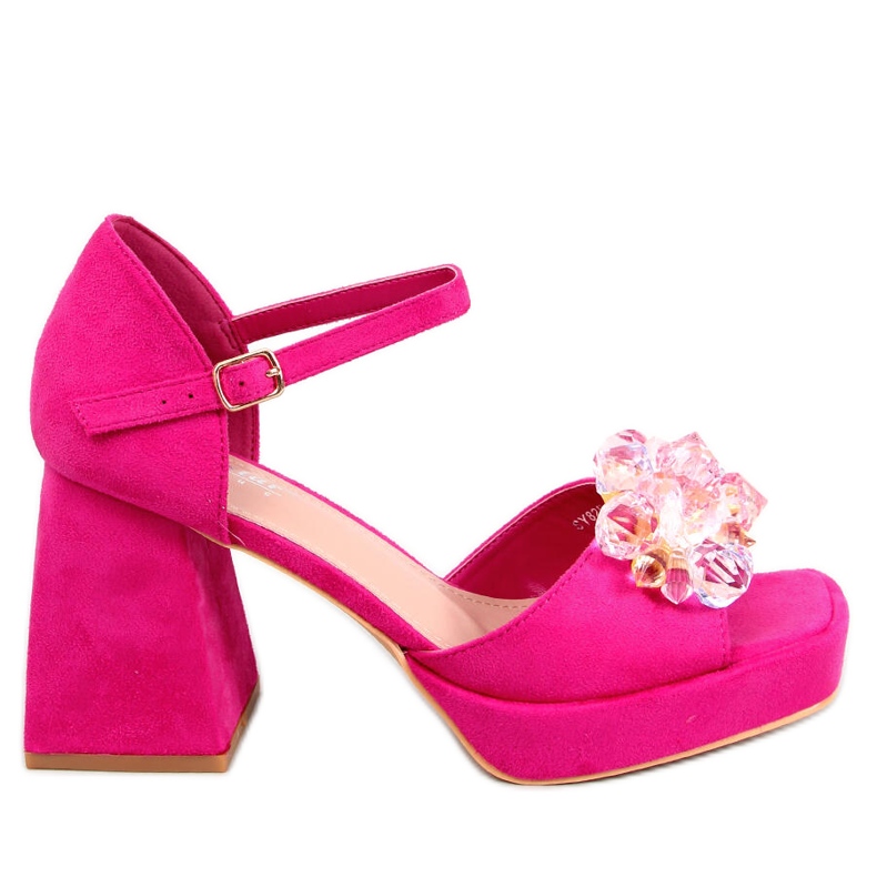 PA1 Sandals on a wide heel with stones Mirella Fuchsia pink