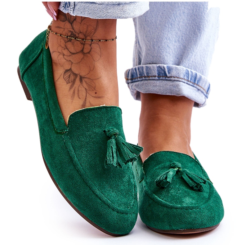 Belluci Suede Classic Loafers With Fringes Green Averil