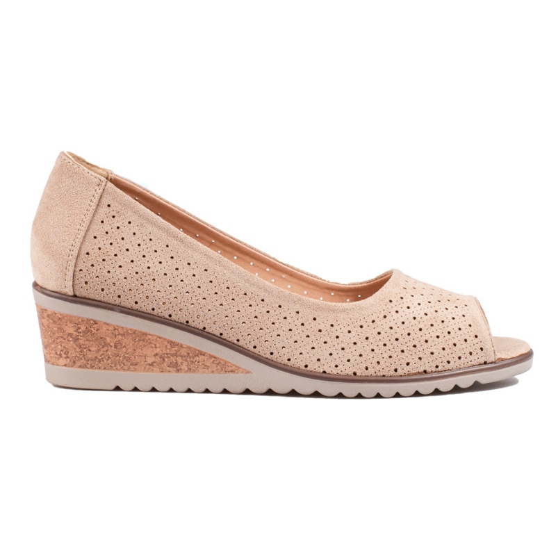 W. Potocki Women's openwork suede wedge pumps Potocki beige