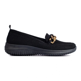 Women's comfortable material slip on with a chain black Shelovet